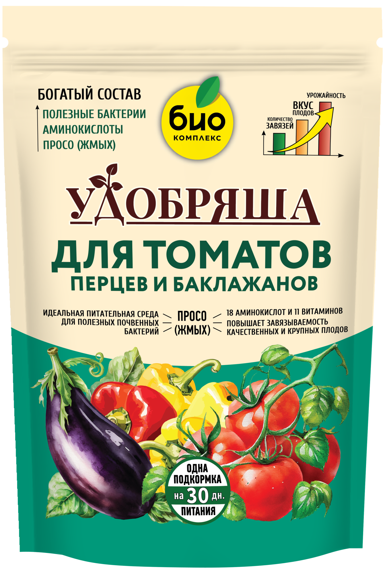 БИО-комплекс Удобрение органическое для томатов, перцев и баклажанов, ТМ Удобряша БИО-комплекс Удобрение органическое для томатов, перцев и баклажанов, ТМ Удобряша