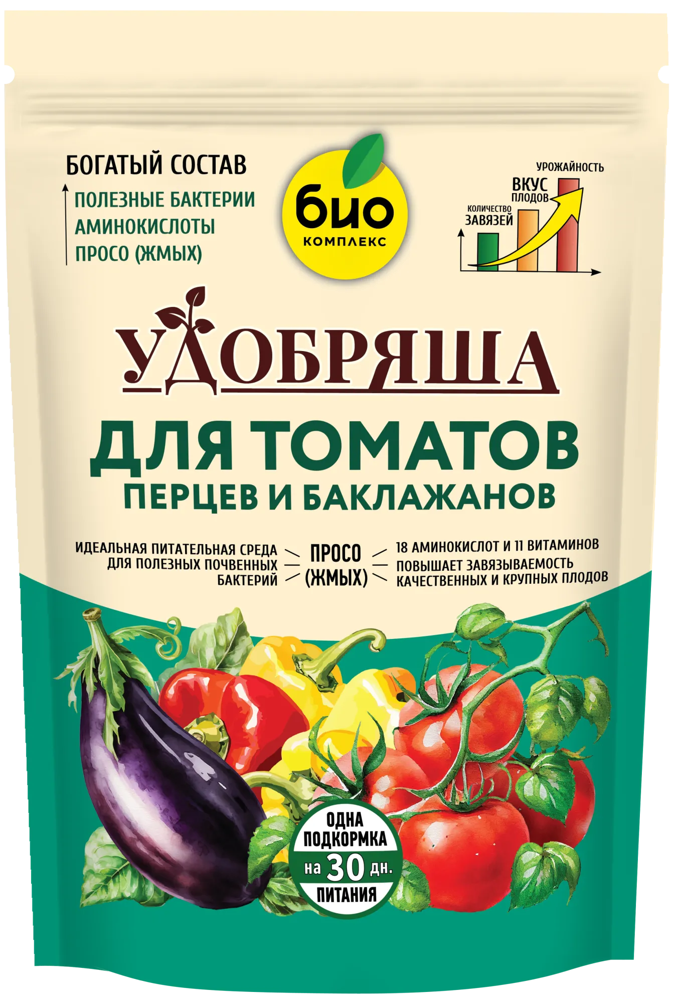 БИО-комплекс Удобрение органическое для томатов, перцев и баклажанов, ТМ Удобряша БИО-комплекс Удобрение органическое для томатов, перцев и баклажанов, ТМ Удобряша