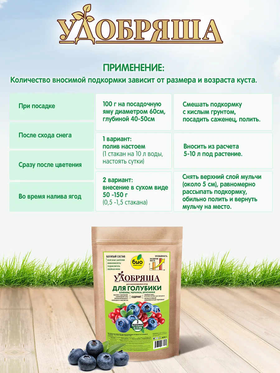 БИО-комплекс Удобрение органическое для голубики, брусники, клюквы, черники, ТМ Удобряша